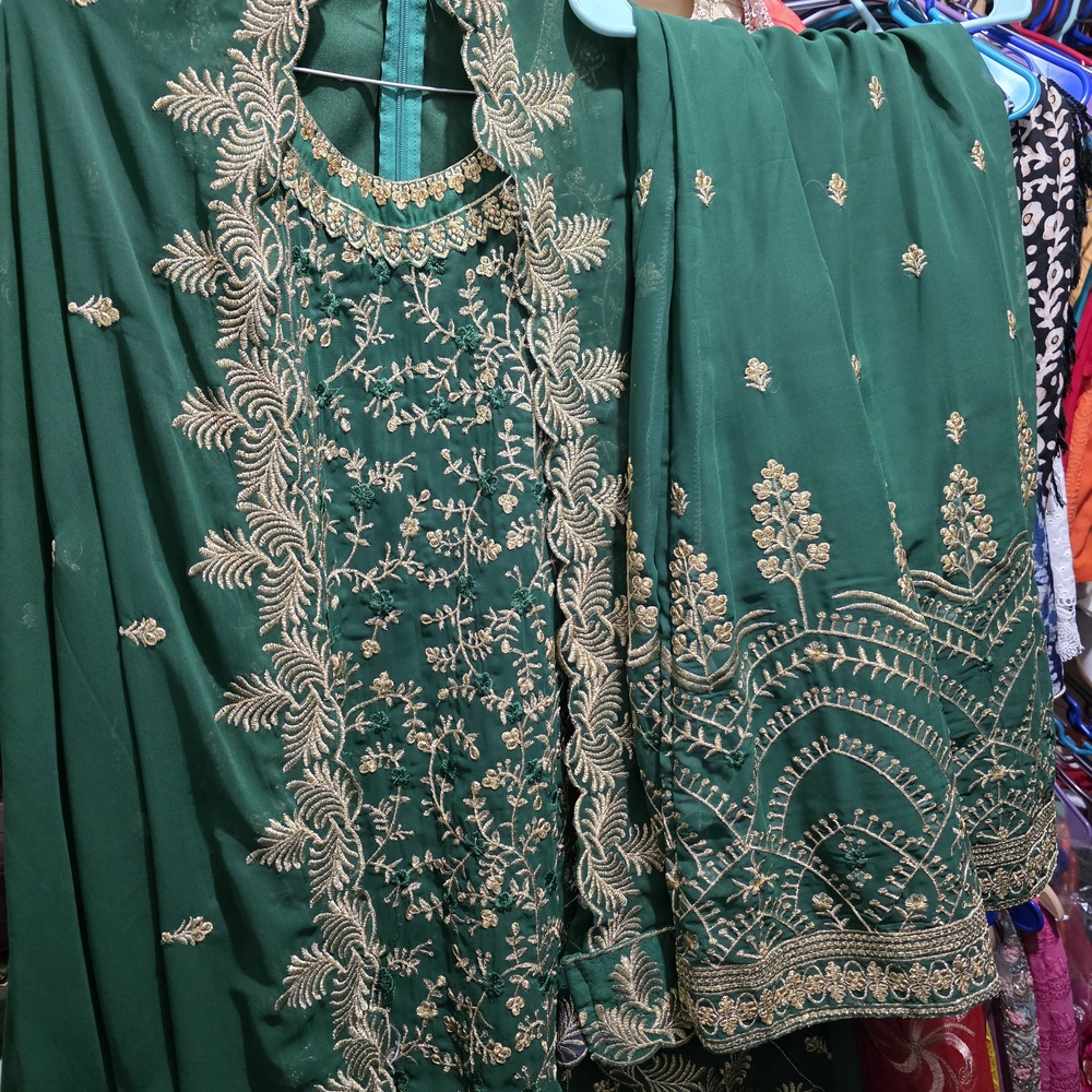 Elegant Green and Gold Embroidered Dress